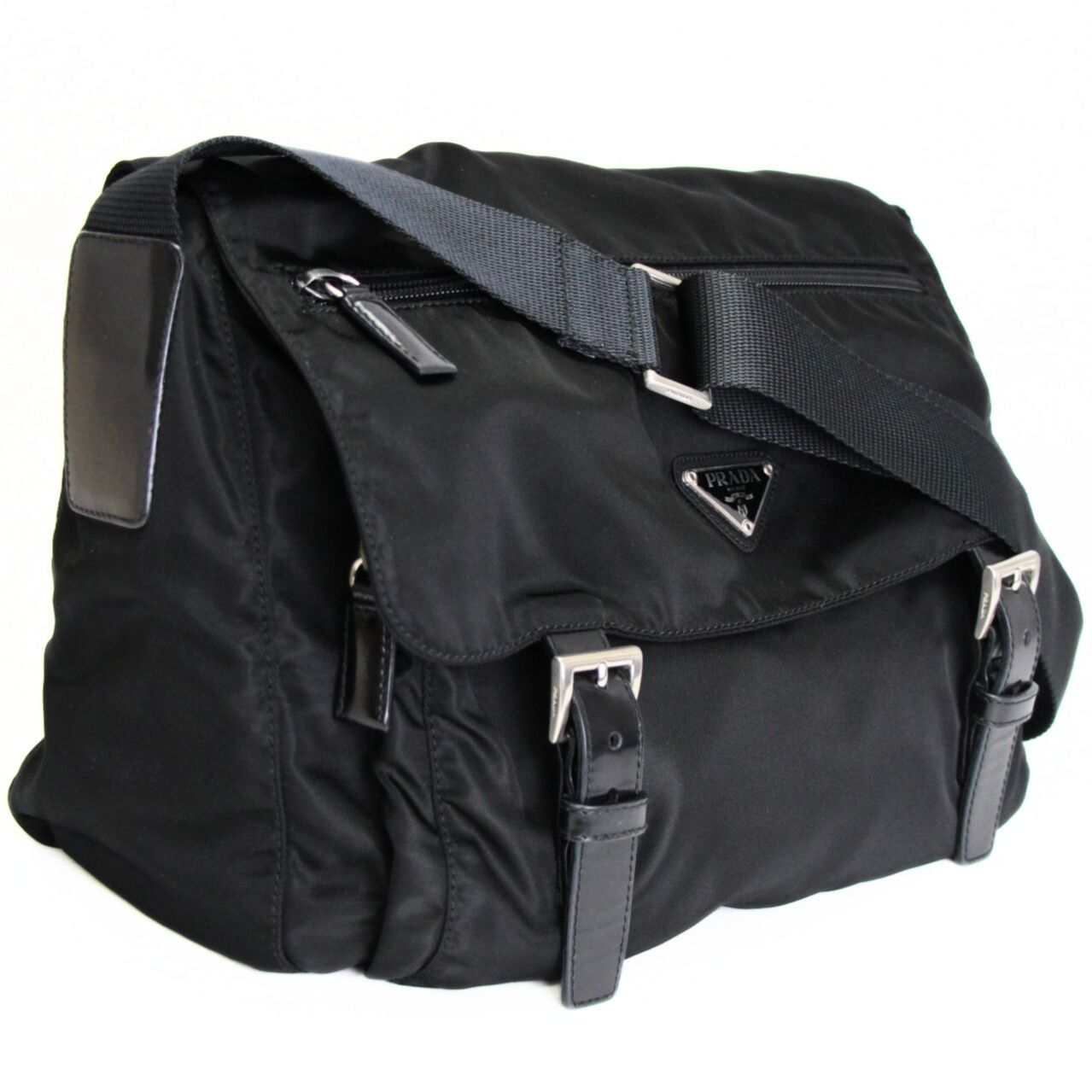 プラダ PRADA 三角ロゴ ショルダーバッグ メッセンジャーバッグ シングルポケット ナイロン 黒 71858