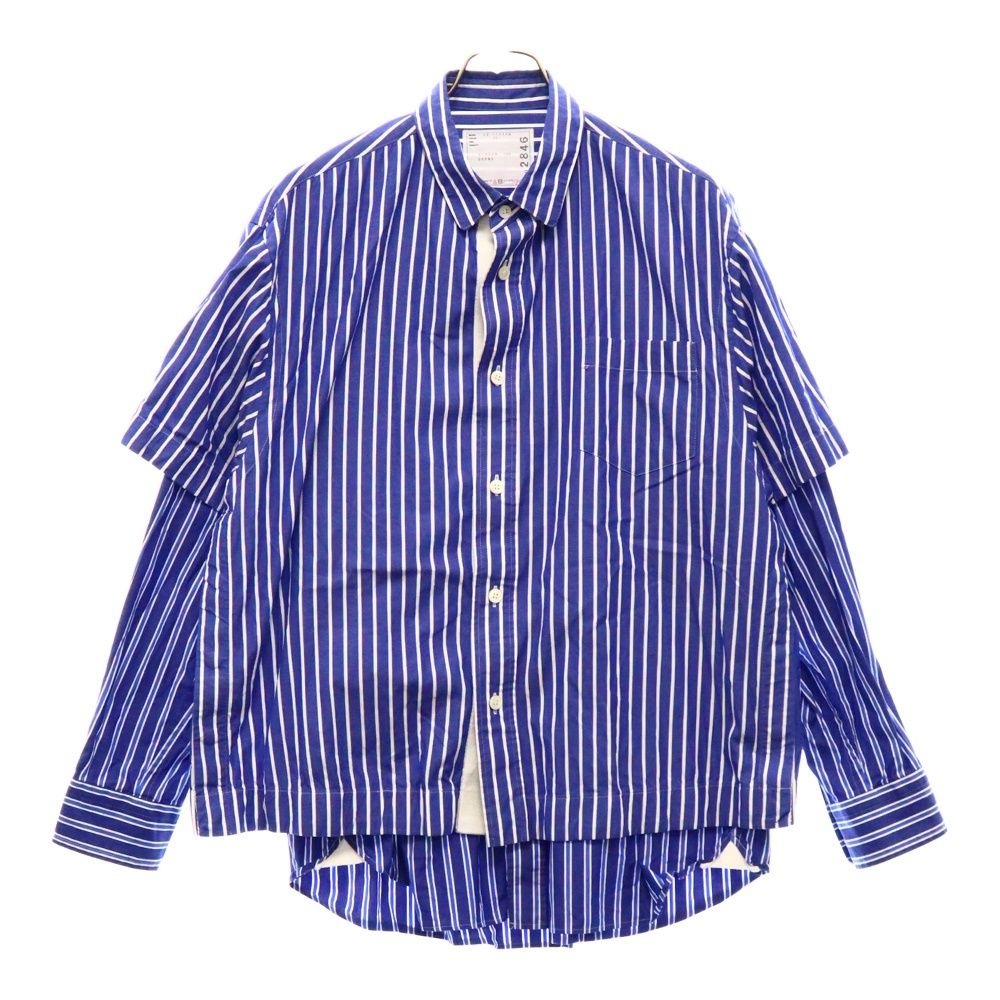 Sacai (サカイ) 22AW Cotton Weather Layered Shirt 22-02846M レイヤードストライプ 長袖シャツ ブルー