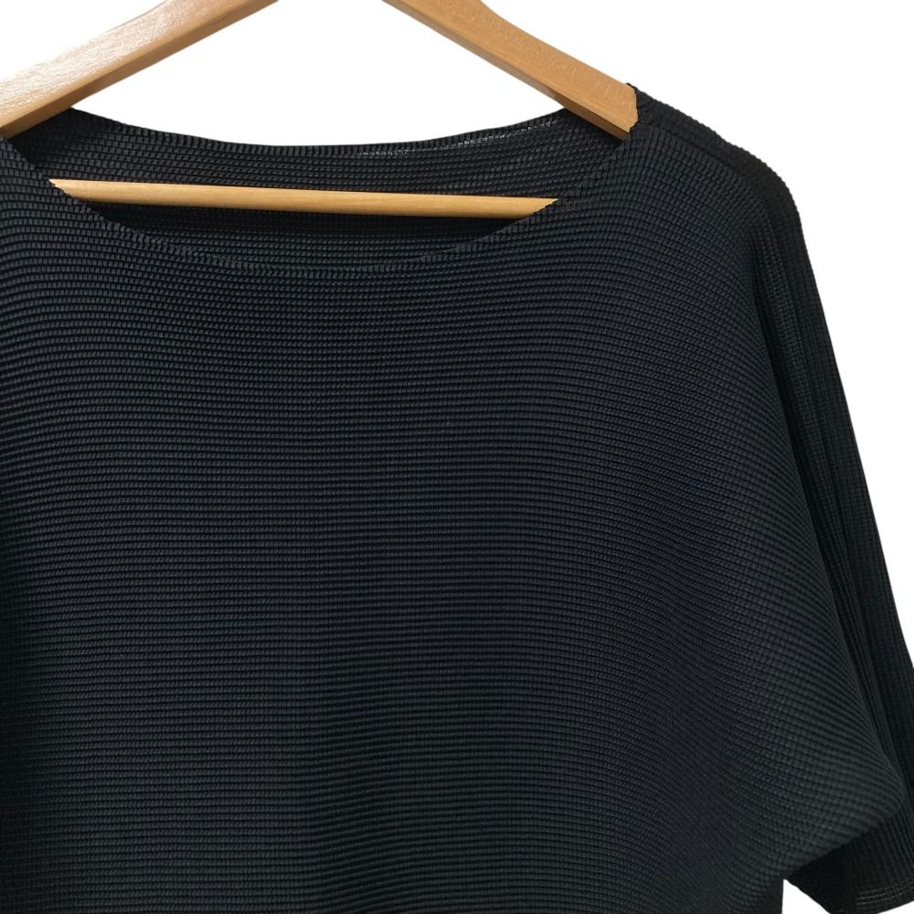 me ISSEY MIYAKE ミーイッセイミヤケ ワッフルプリーツ ハーフスリーブ コクーンカットソー ブラック レディース 古着