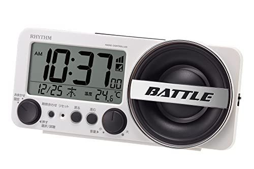 ホワイト リズム(RHYTHM) 目覚まし時計 電波時計 大音量 1，000パターン 電子音 アラーム バックライト付き デジタル 「 フィットウェーブバトル230 」 8RZ230SR03 ホワイト :8.5×18.4×5.8cm