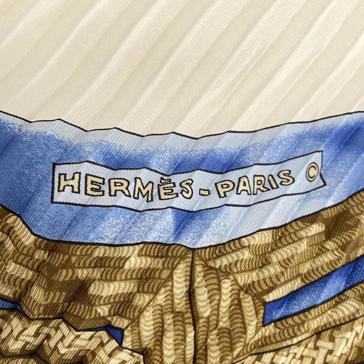 HERMES(エルメス) スカーフ カレプリセ アイボリー×ブルー