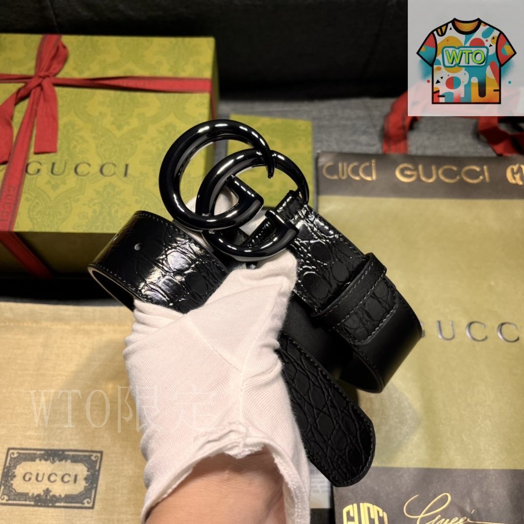 今日WTO】GUCCI New Model ブラックレザーベルト with GG