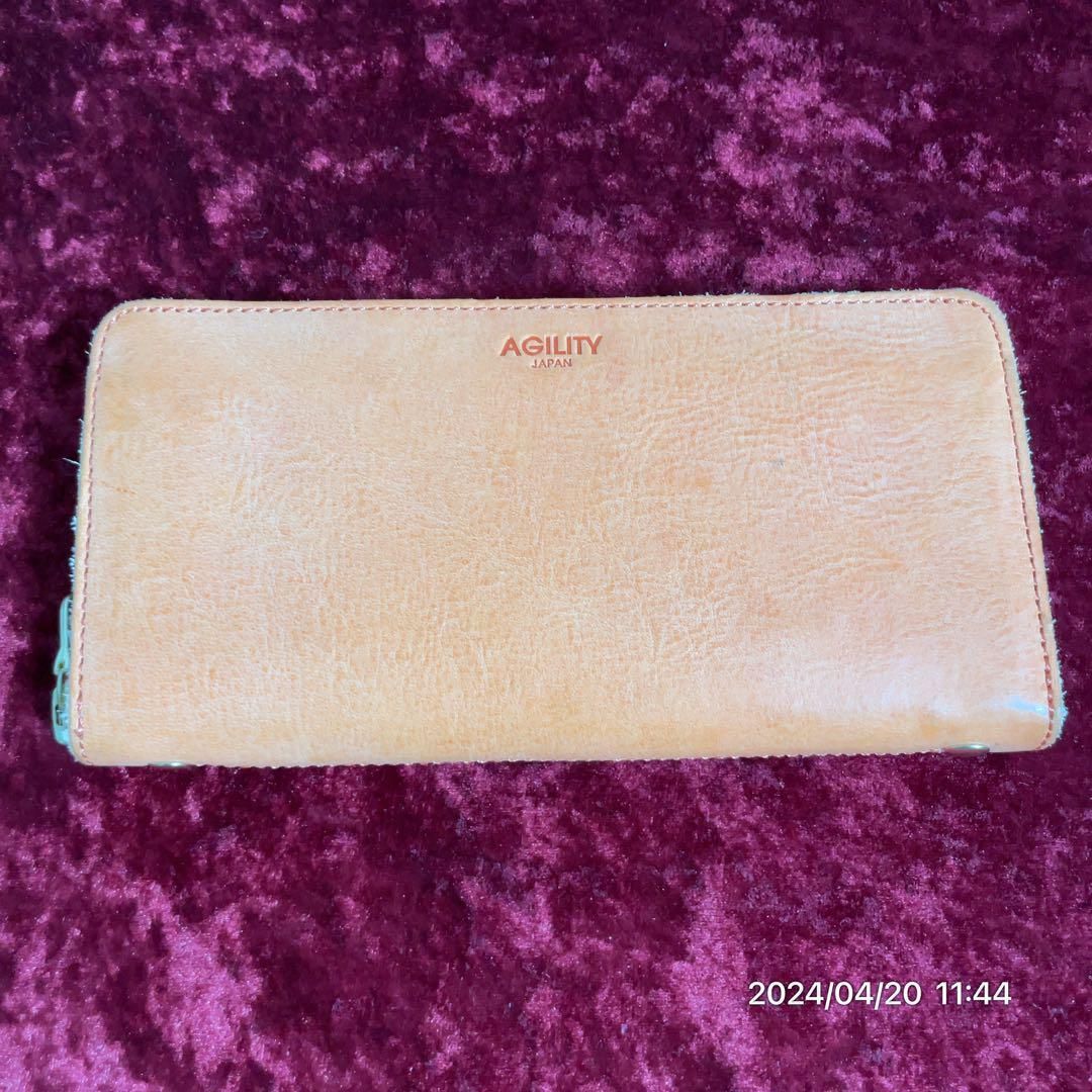 美品 AGILITY アジリティ ラウンドファスナー レザー ウォレット長財布 