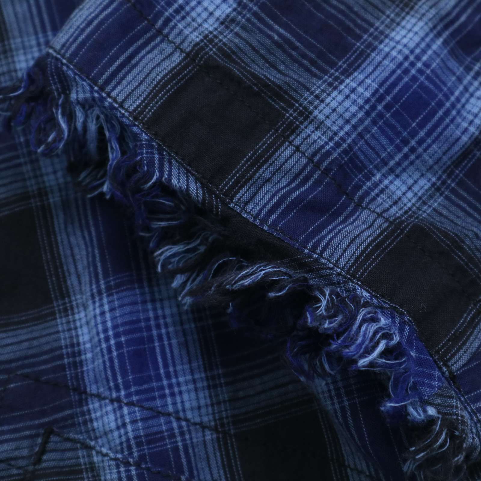 BLUE TORNADO トルネードマート 麻 リネン混 チェック柄 カットオフ 7分袖 ガウン 羽織り ロング カーディガン Sz.M メンズ