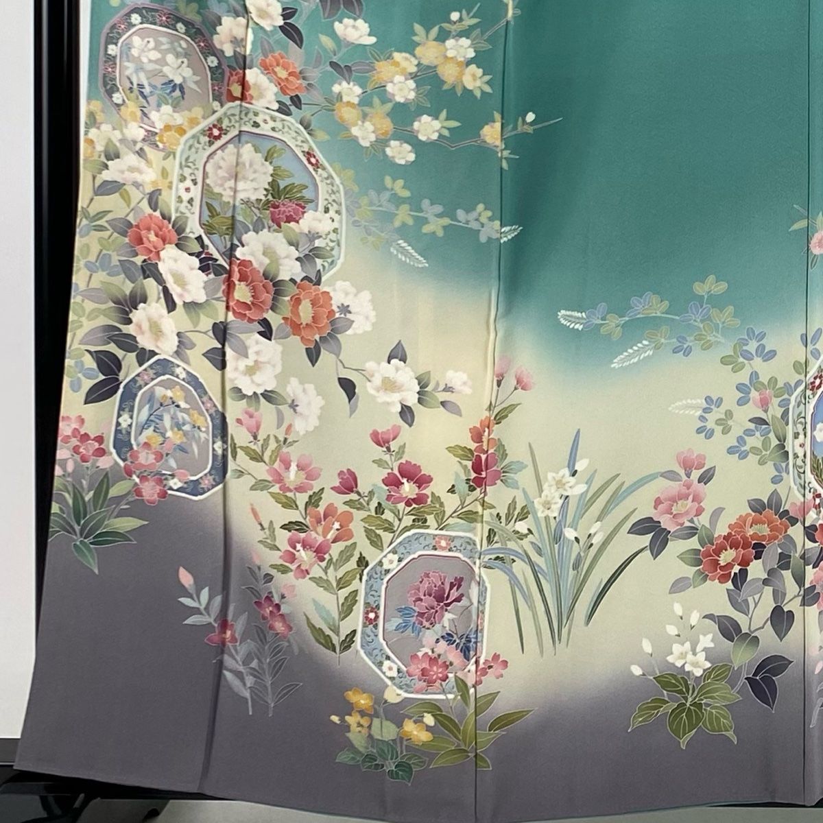 訪問着 身丈159.5cm 裄丈67cm M 袷 落款 草花 染め分け ぼかし 訪問着 身丈159.5cm 裄丈67cm M 袷 落款 草花 染め分け ぼかし