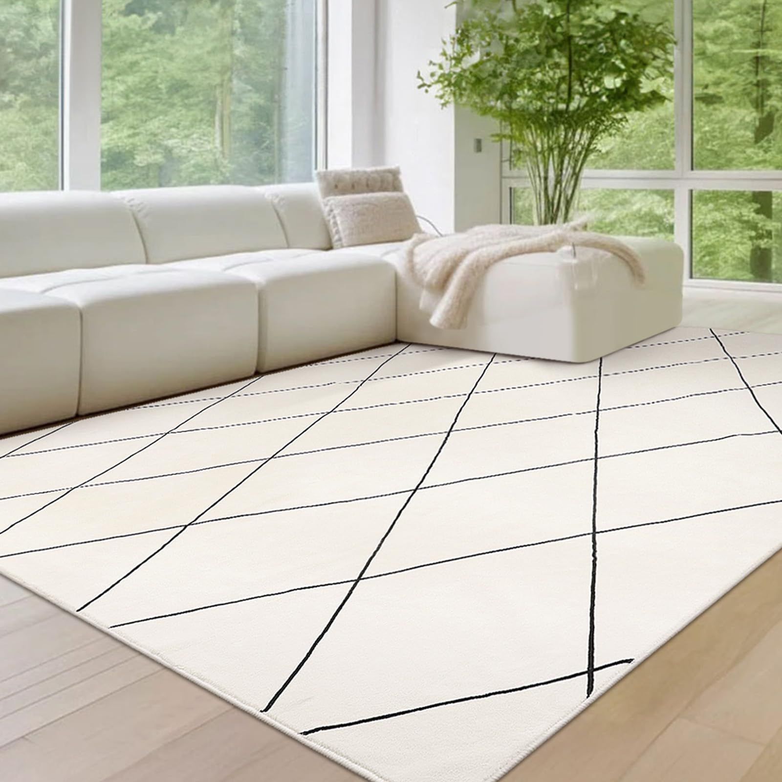 HAOCOO カーペット ラグ ラグマット 約3畳 北欧 アンティーク 幾何学柄 ふわふわ 滑り止め ホットカーペット対応 防音 洗濯 オールシーズン適用 リビング ダイニング 200х250cmアイボリー