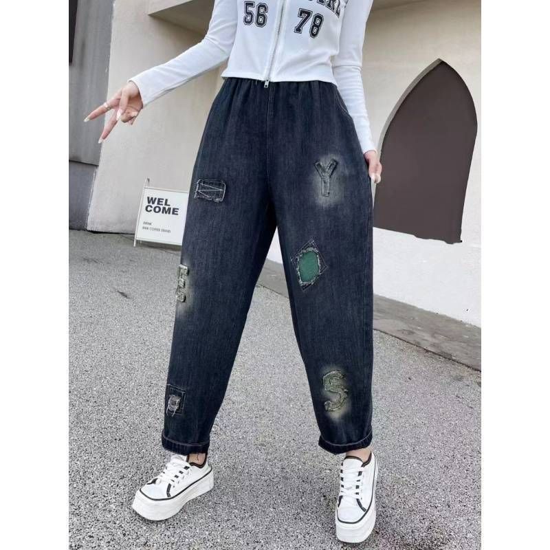 デニムパンツ レディース テーパードパンツ ボトムス ジーパン ウエストゴム 森ガール 無地 ズボン 柔らかい ゆったり ダメージ オシャレ カジュアル ファッション jdFB252