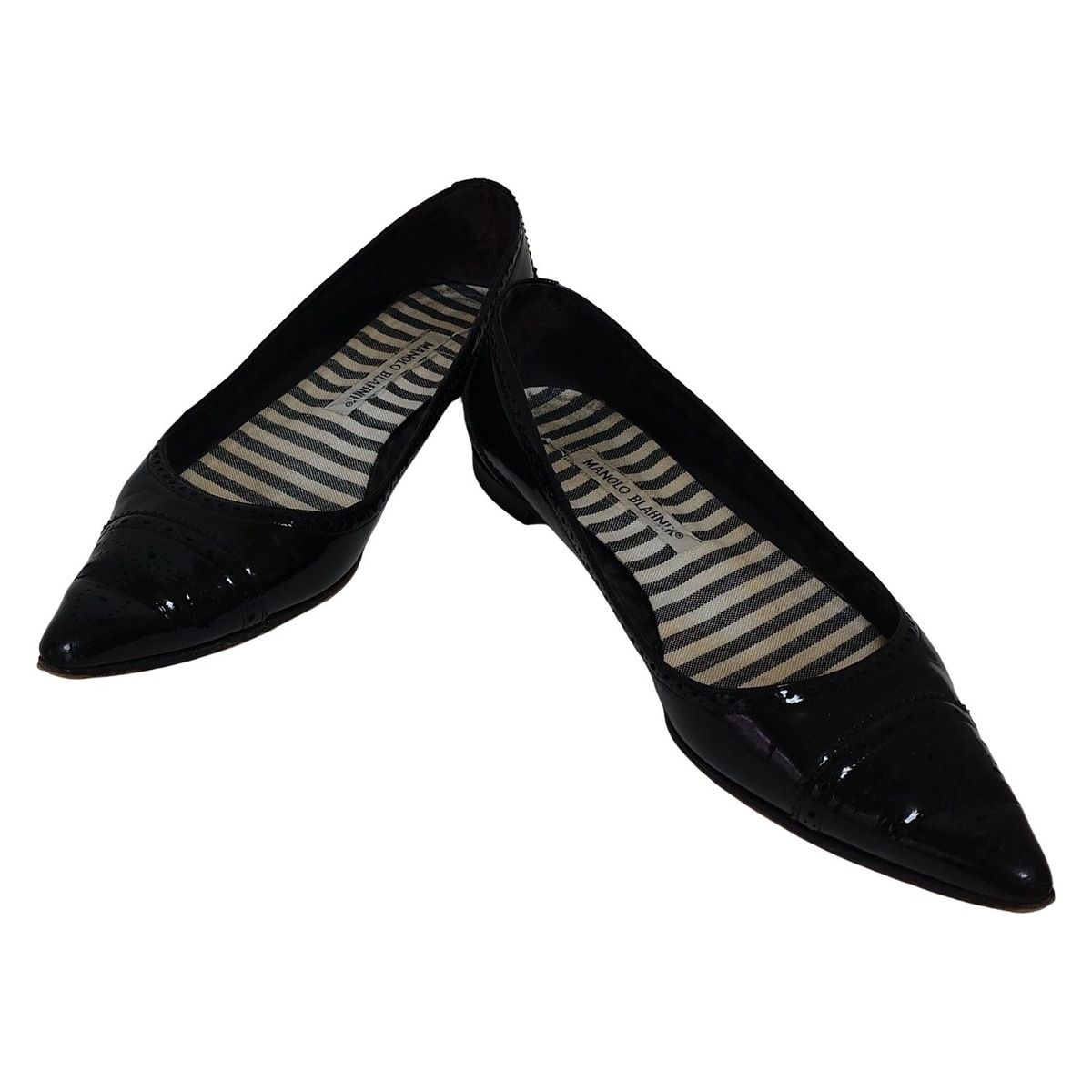 MANOLO BLAHNIK マノロブラニク フラットシューズ 38 1|2 レディース - 黒 ウィングチップ|アウトソール張替済 レザー