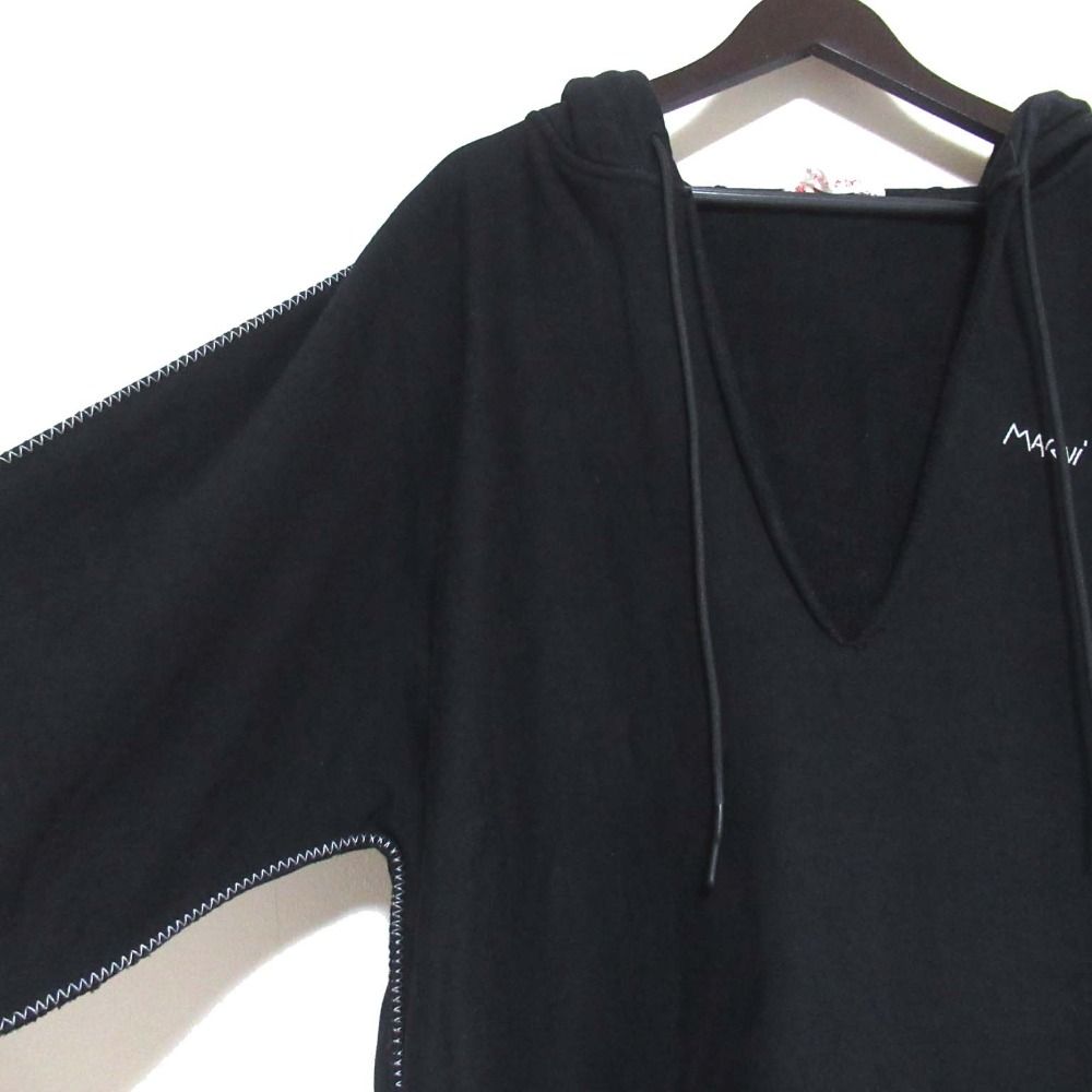 MARNI - 良品 21AW MARNI マルニ 裏起毛 Vネック プルオーバー スウェットパーカー オーバーサイズ36 ブラック レディース 古着 中古 USED 良品 21AW MARNI マルニ 裏起毛 Vネック プルオーバー スウェット