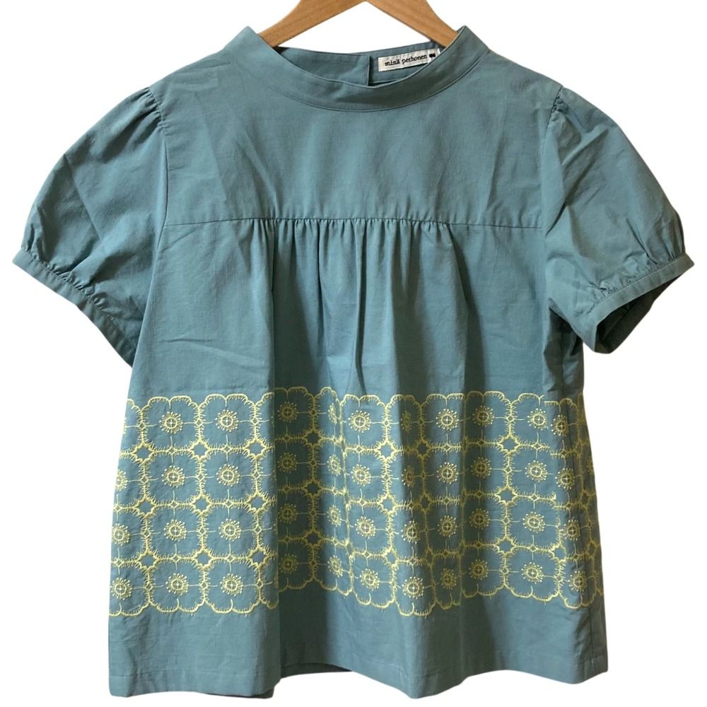 24SS mina perhonen ミナペルホネン anemone コットンシルク プルオーバーブラウス acs1355s サイズ40 ブルー レディース 古着