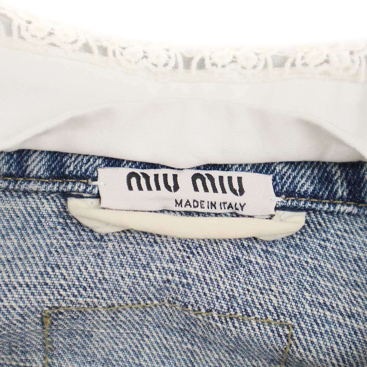正規ミュウミュウ超美品　インディゴレースカラー オーバーサイズデニムジャケット miu miu ミュウミュウ 21SS レースカラー オーバーサイズデニム