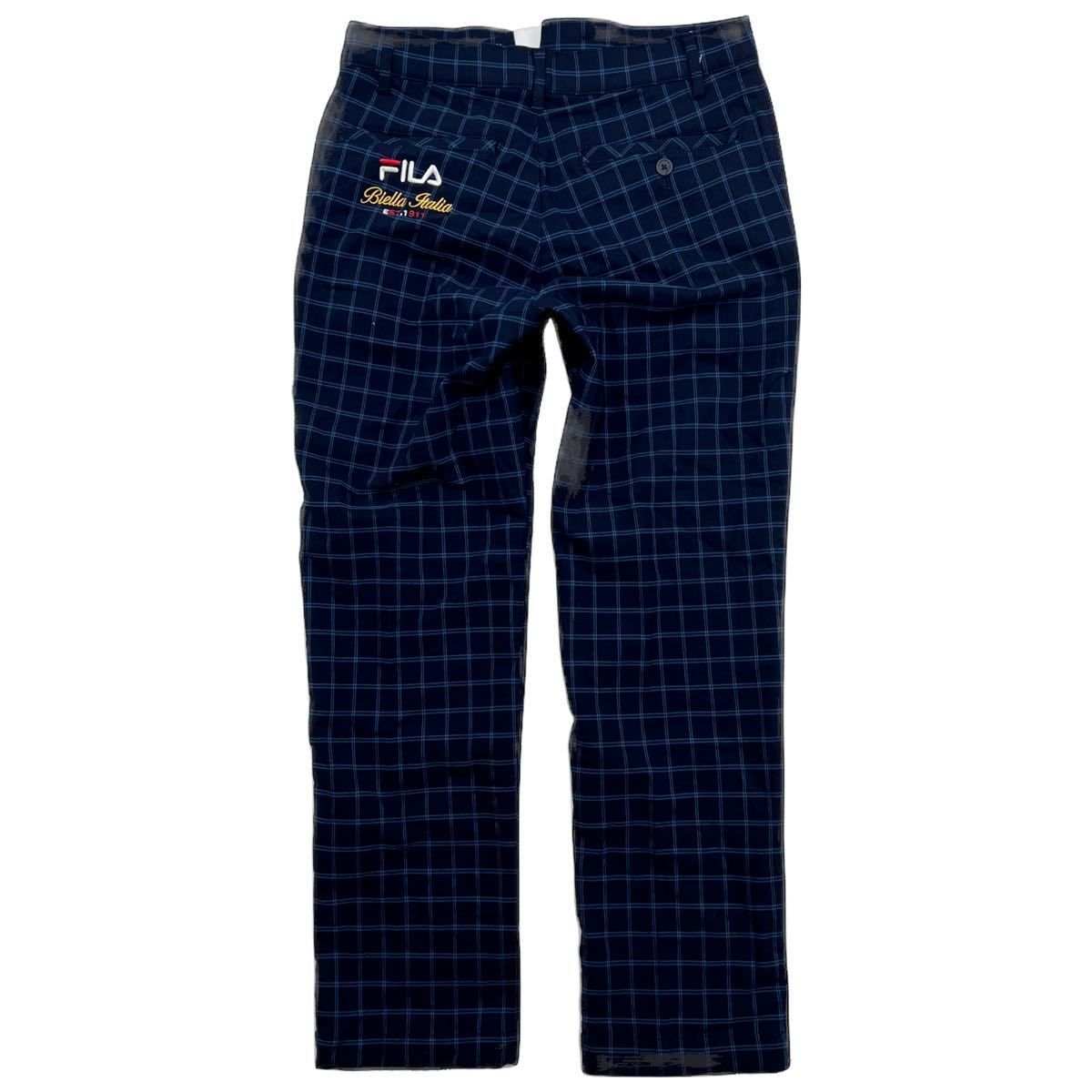 FILA ☆ GOLF ネイビー チェック ゴルフパンツ テーパード パンツ M