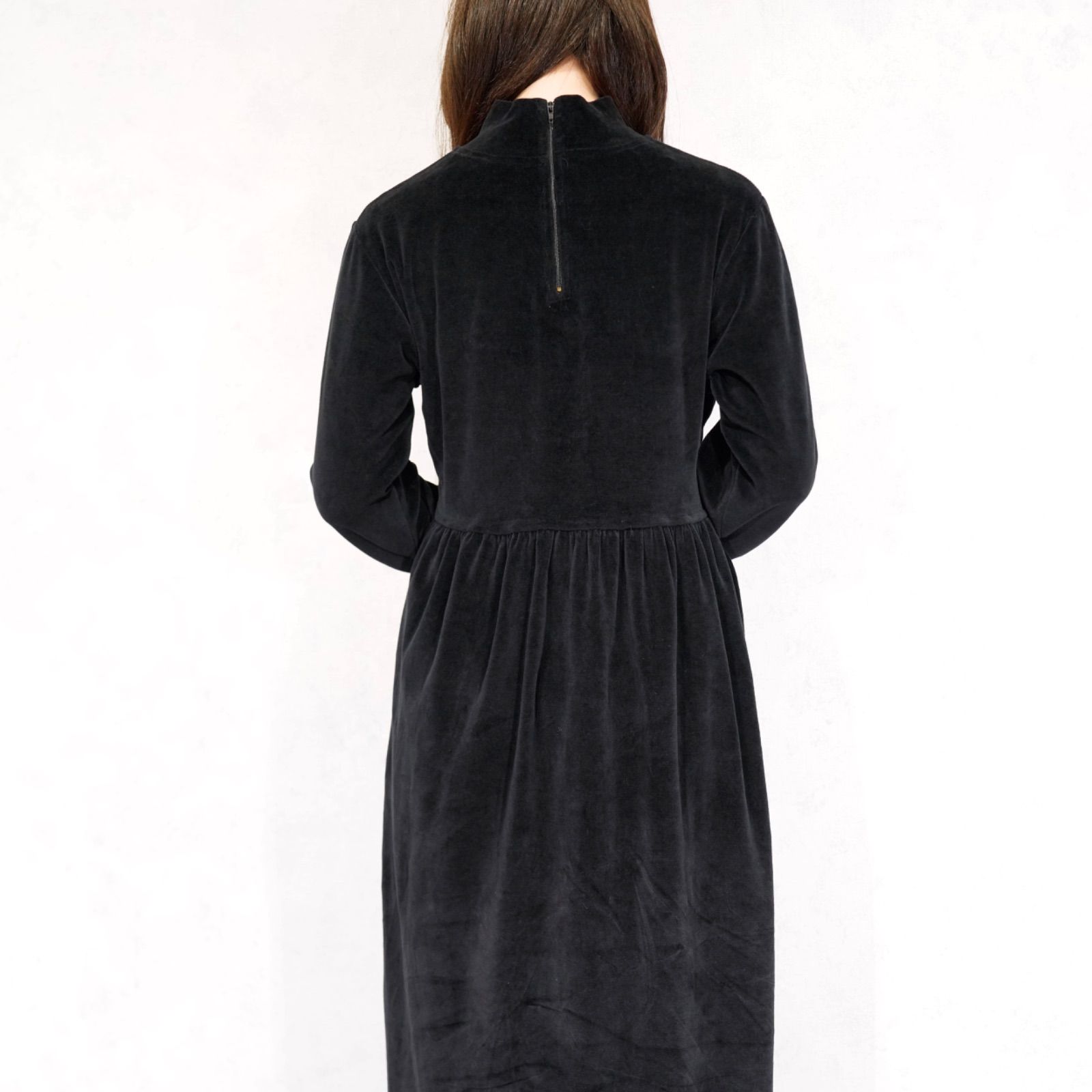 アメリカ古着ブラック デザインベロアワンピース