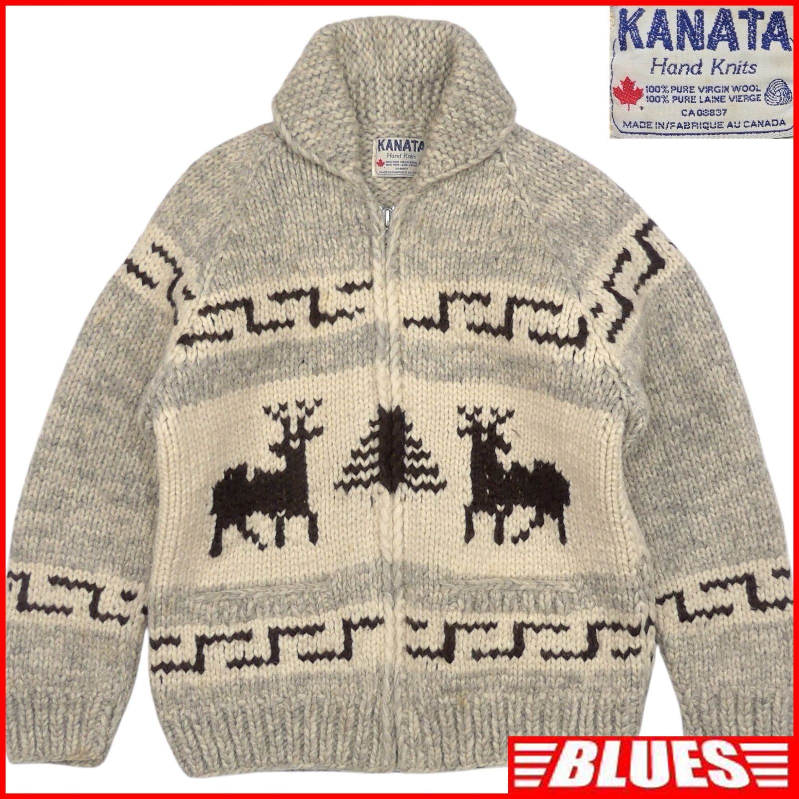 KANATA カナタ カウチンセーター 鹿柄 カナダ製 バージンウール100