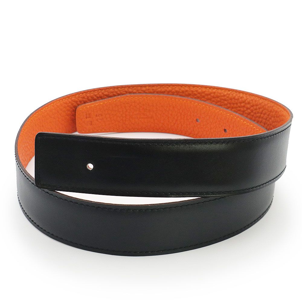 HERMES 黒オレンジ レザー ベルト エルメス 32 キット リバーシブル ベルト 75CM ボックスカーフ