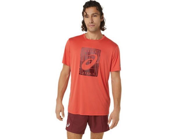 asics アシックス MEN COURT GS GRAPHIC TEE レッドスナッパー M 2041A254 602 | 衣類 服 ウエア ウェア スポーツ 運動 男性 紳士服 メンズ トップス 半袖 ハーフスリーブ Tシャツ カットソー テニス 速乾性 
