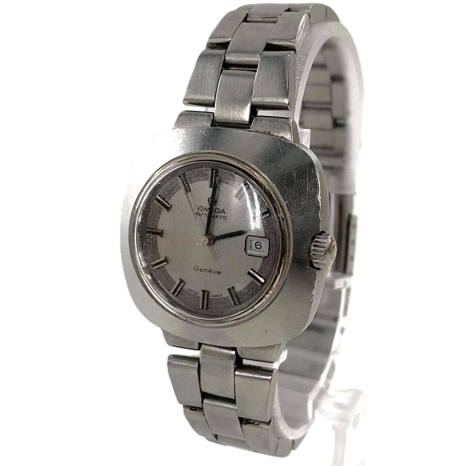 OMEGA オメガ Geneve ジュネーブ SS|AT デイト シルバー文字盤 レディース腕時計 稼働品 PF-293