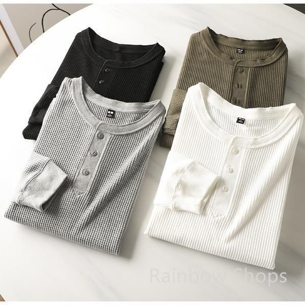 新品未使用 ヘンリーネック tシャツ ワッフル サーマル ロンt