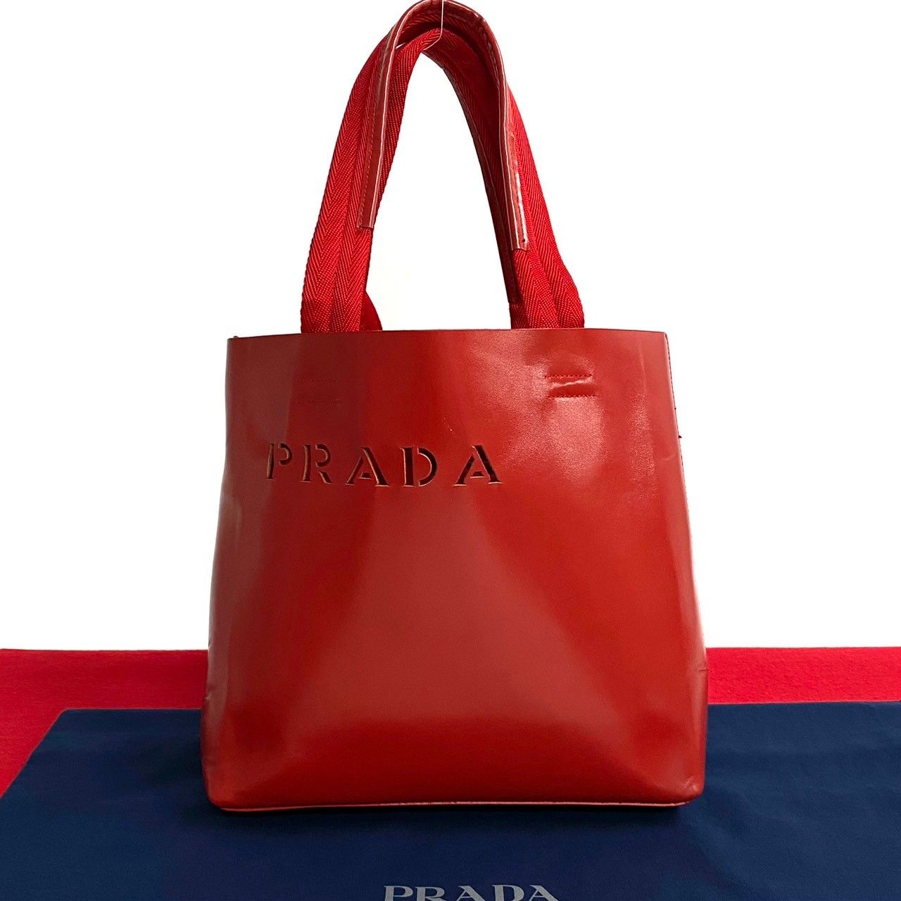 極 美品 希少品 PRADA プラダ カットアウト ロゴ カーフ レザー 本革 