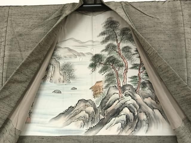 平和屋着物●男性　美山紬　アンサンブル　鼠色　証紙付き　正絹　逸品　AAAV9074np 平和屋着物○男性 美山紬 アンサンブル 鼠色 証紙付き 正絹 逸品