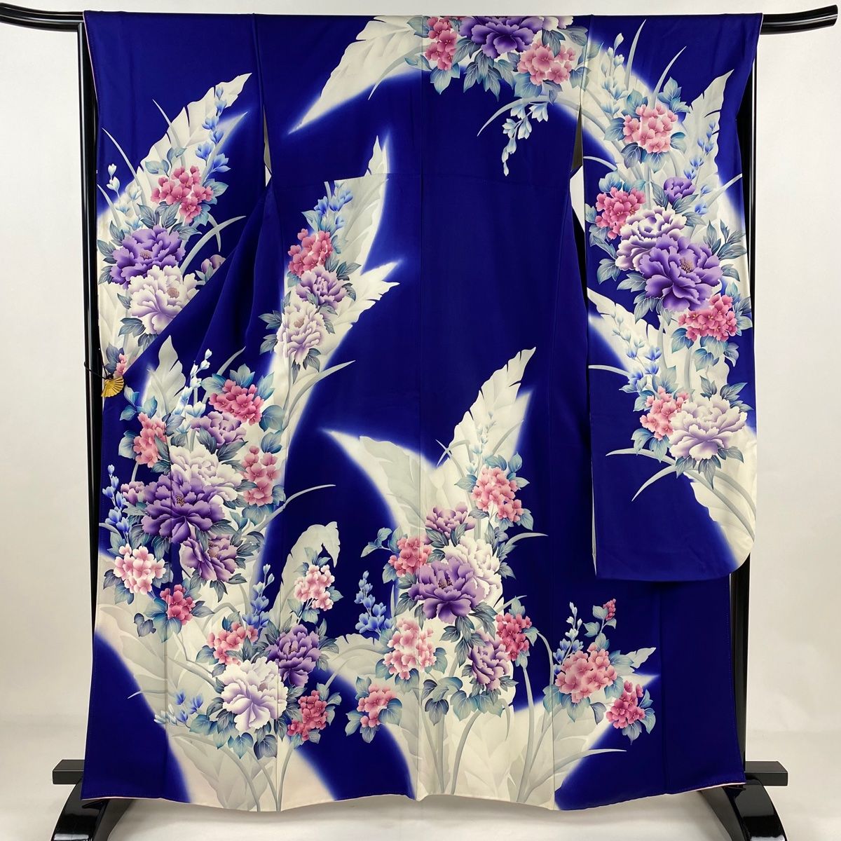 振袖 身丈163.5cm 裄丈66cm M 袷 牡丹 草花 ぼかし 金彩 青紫
