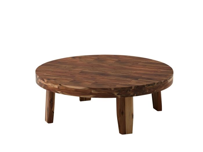 木製円形テーブル 花彫刻付き北海道ナラ材久保田堅さん作品