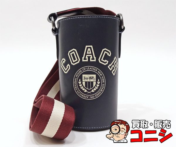 質コニシ COACH|コーチ バーシティ ボトルホルダー レザー ネイビー 紺 ボルドー 斜め掛け ストラップ み l2435y