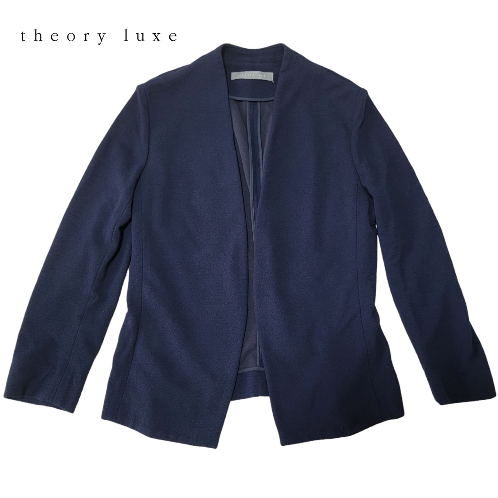 美品】日本製 セオリーリュクス theory luxe ノーカラージャケット 38 ジャケット M ストレッチジャケット 紺 - メルカリ