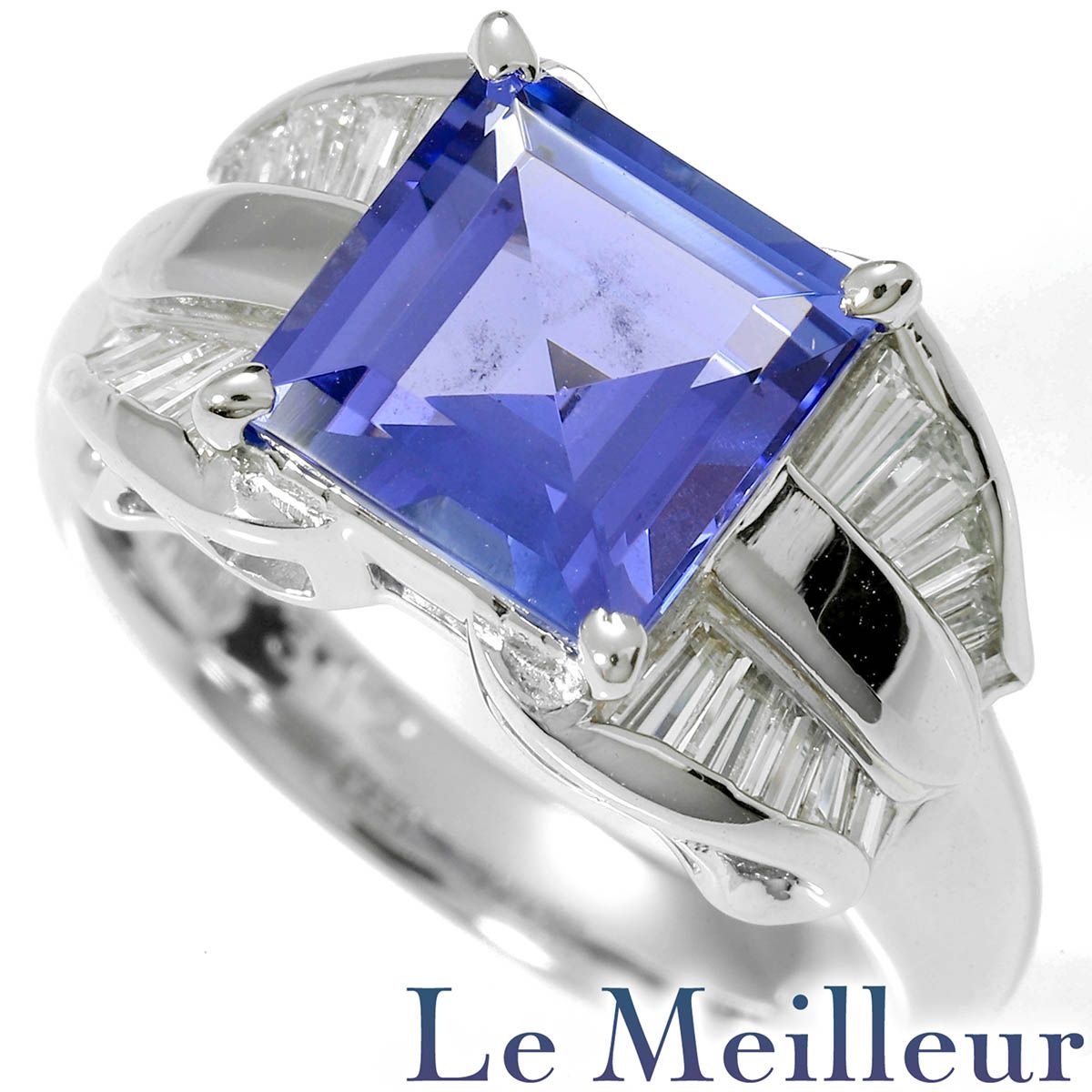 タンザナイト 3.12ct ダイヤモンド 0.55ct プラチナ Pt900 スクエアー  