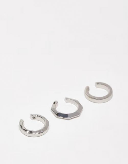 送料無料 エイソス メンズ ピアス イヤリング アクセサリー ASOS DESIGN 3 pack angular ear cuffs in silver tone SILVER