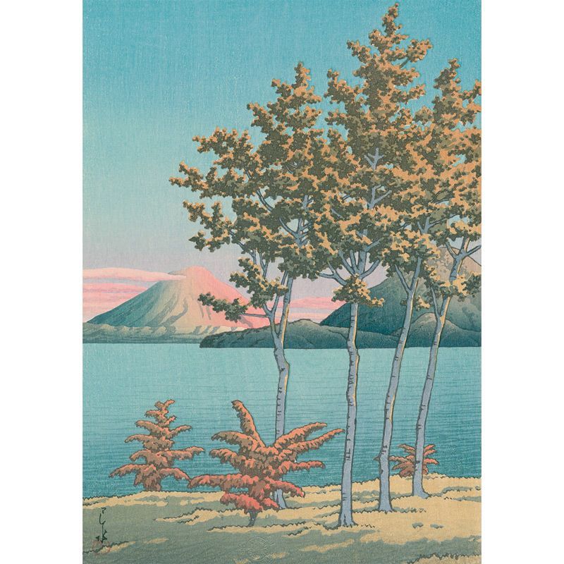 「美しい趣きの街角：幻想的な小道」 貝楽也 作品 「A3サイズの水彩画」 A3サイズ 川瀬巴水 ポスター 北海道洞爺湖 アートポスター 川瀬