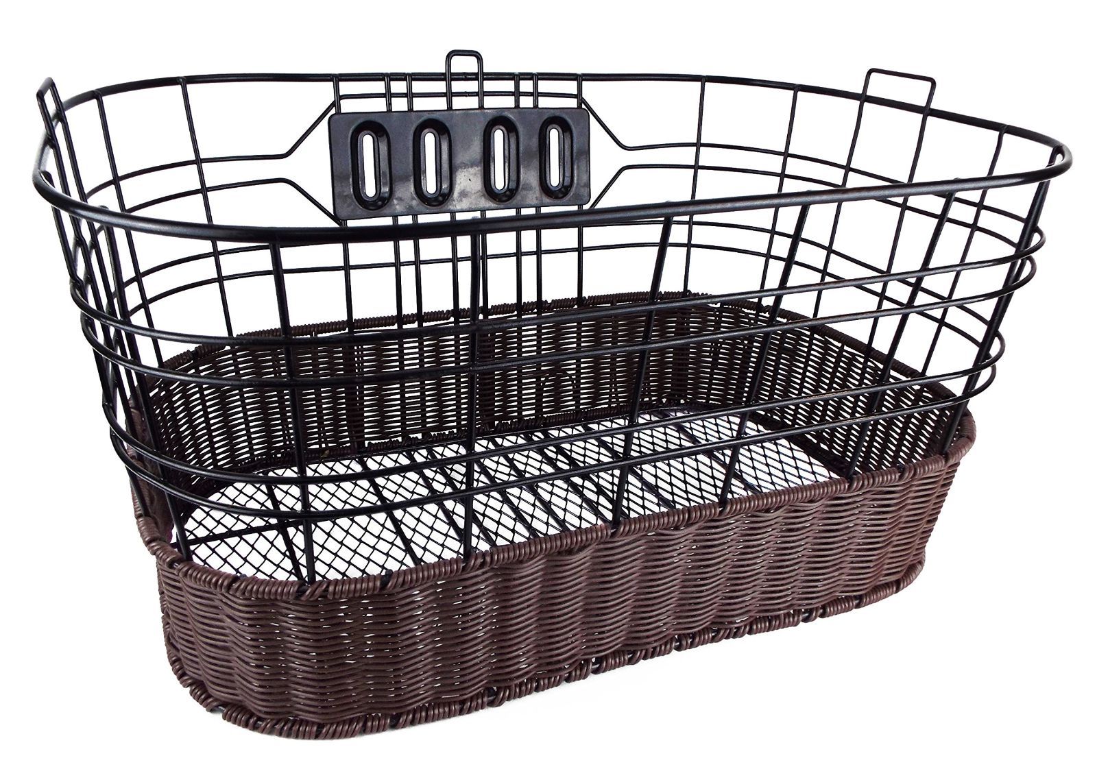 ブラックxブラウン sentan センタン工業 AMICOLA.FアミコラF 自転車 前用籐風編み込みワイドカゴ 取付金具付 AMC-W500 ブラックxブラウン