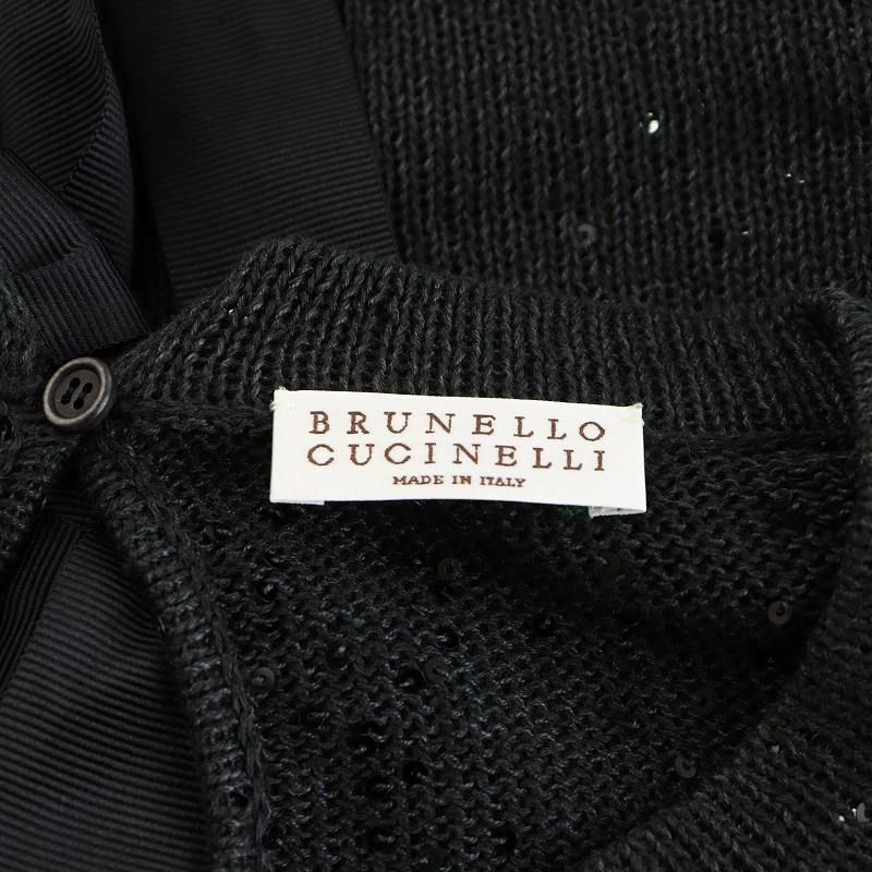 ブルネロクチネリ BRUNELLO CUCINELLI ニット セーター ロング丈 5分袖 ドルマンスリーブ スパンコール 麻 リネン シルク混 絹 M 黒 ブルネロクチネリ BRUNELLO CUCINELLI ニット セーター ロング丈