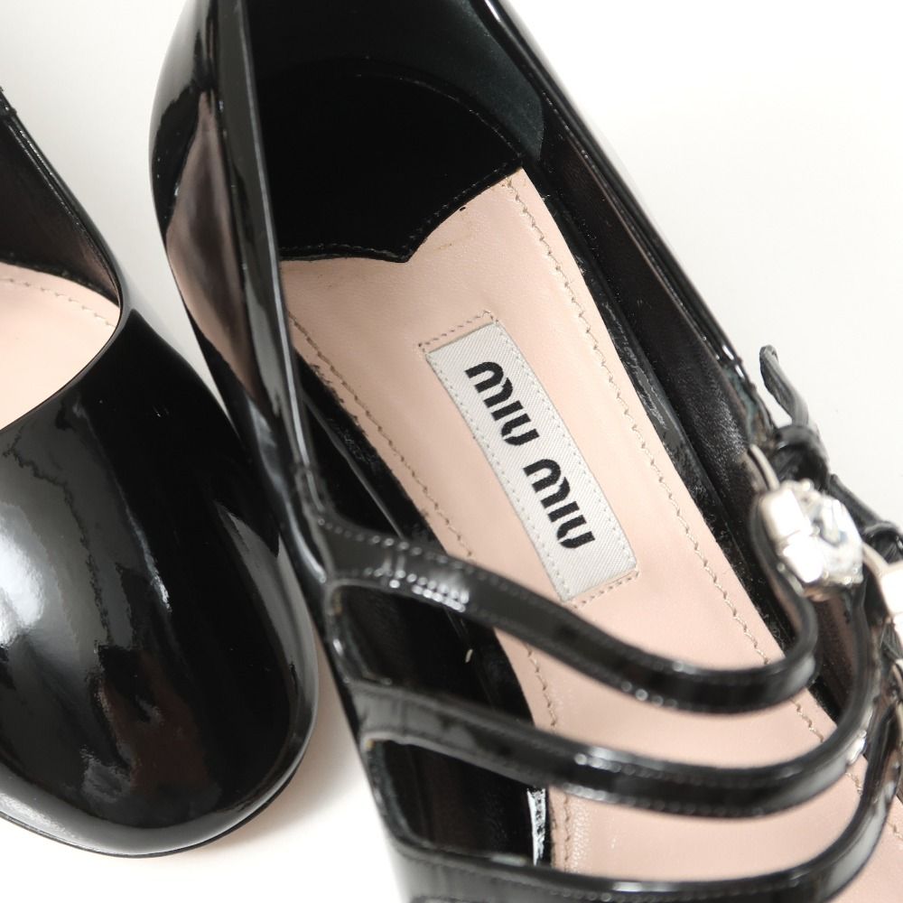 良品★ミュウミュウ・パテントレザー クリスタルヒール パンプス(38) MIU MIU - 良品☆ミュウミュウ・パテントレザー クリスタル