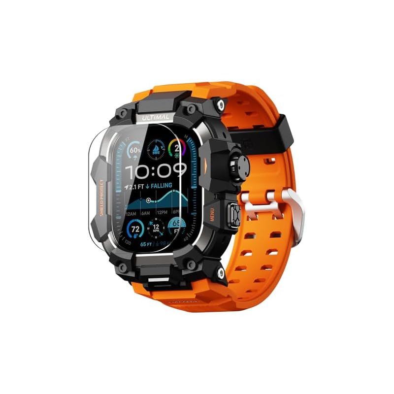 コンパチブル Apple Watch Ultra 3|Ultra 2|Ultra バンド アップル ウォッチ バンド 49mm ケース 一体型 ミリタリーグレード耐衝撃バンパーカバーTPU|TPE 耐衝撃 滑り止め 耐久性 落下防止 オレンジ ブラック