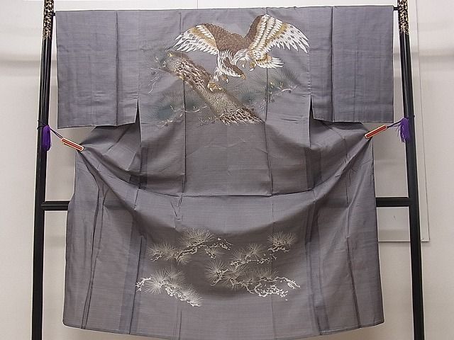 平和屋1男性　長襦袢　無双仕立て　鷹　金彩　逸品　CAAD4357dy
