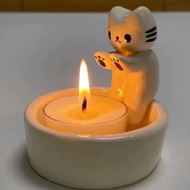 樹脂工芸品リビングルーム装飾品子猫キャンドルスティック暖房装飾