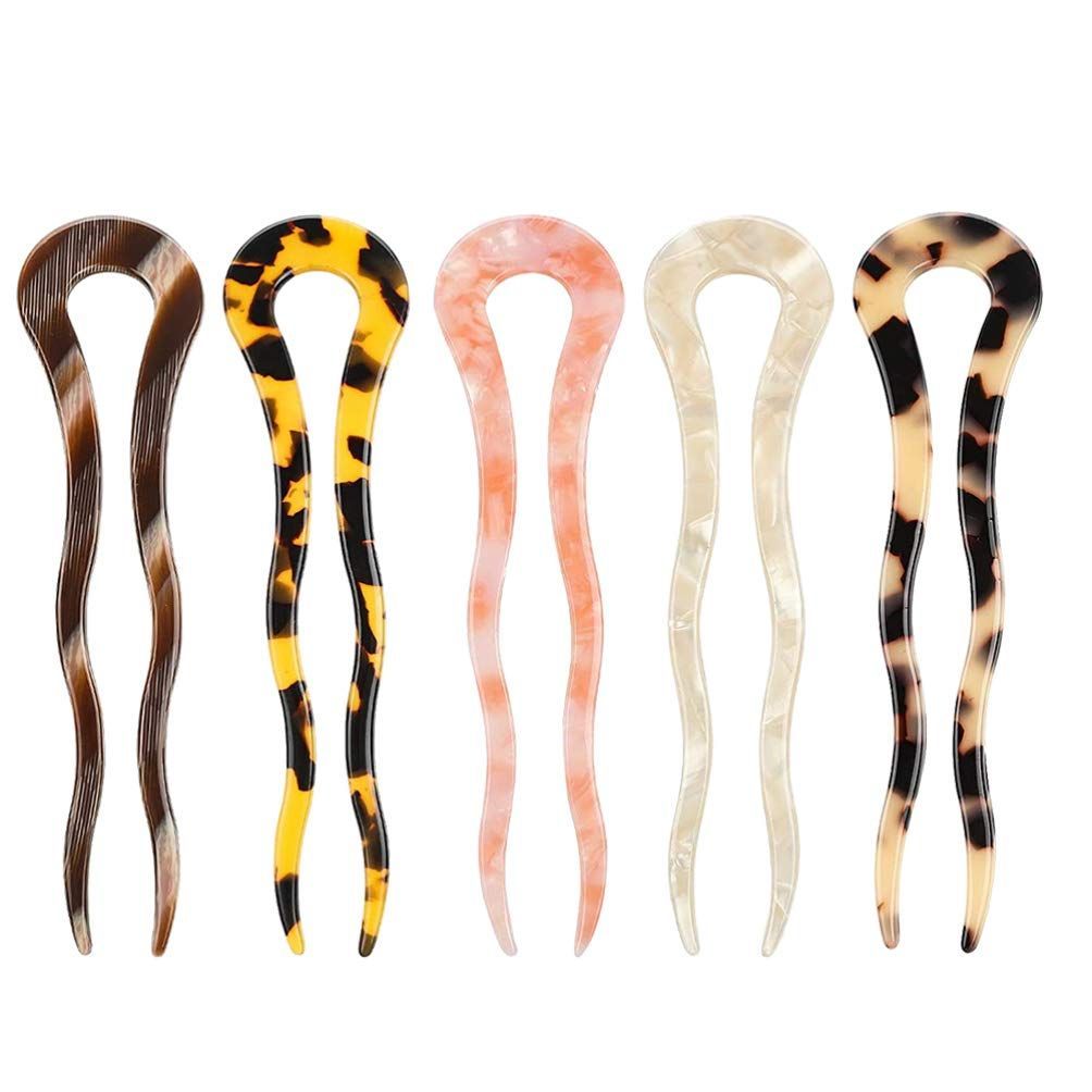 【人気商品】髪留め ヘアアレンジ 団子 和装アクセサリー レディース 髪飾り コーム 5本入 浴衣 かんざし U型 ヘアピン（混合色） 簪 Frcolor