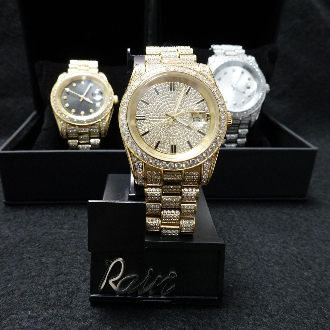 RLX1-SP ゴールド 316L 5Ａ CZ プロング パヴェ ブリンブリン - 腕時計