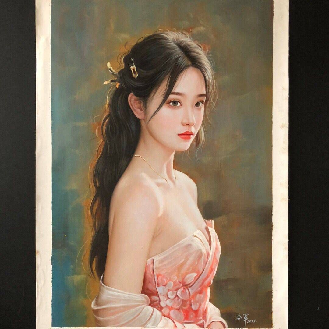 K.ロイグ 油彩画 女性像 K.ロイグ 油彩画 女性像