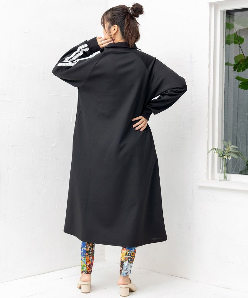 ねお スカラー143693：ネコラバープリント ラインジャージワンピース