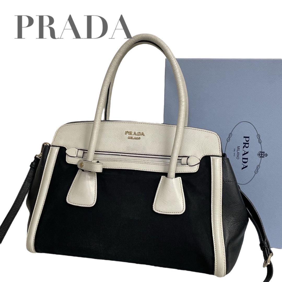 超希少　プラダ ハンドバッグ　サフィアーノ 三角ロゴ　バイカラー　5112 超希少 プラダ ハンドバッグ 2way ショルダーバッグ サフィアーノ 三角