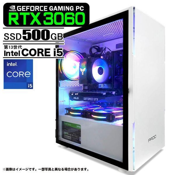 ゲーミングPC ホワイト GeForce RTX3060 第13世代 Corei5 Win10