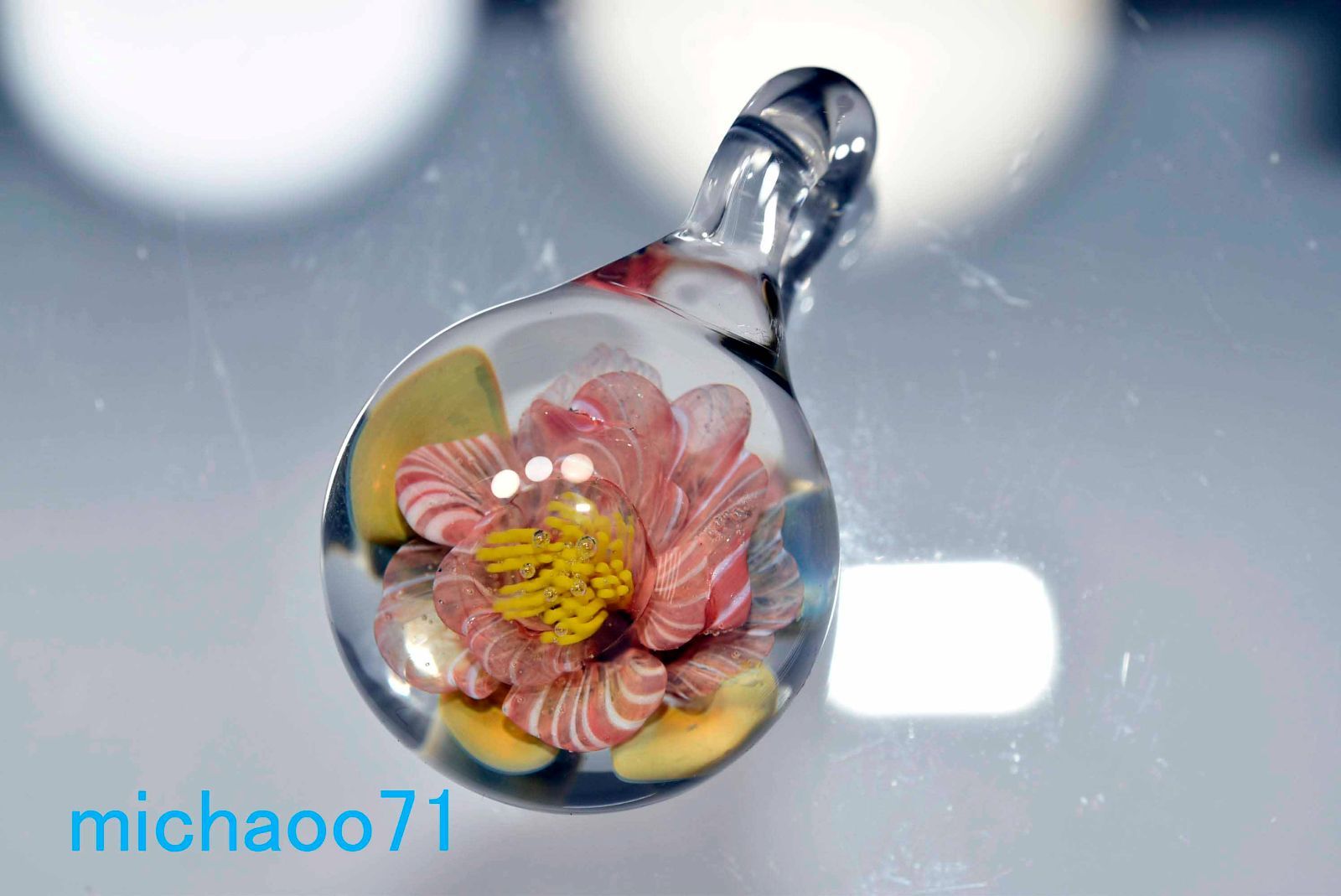 フラワー ガラスのペンダントトップ (12099-P21)GLASS FLOWER 透き通っ