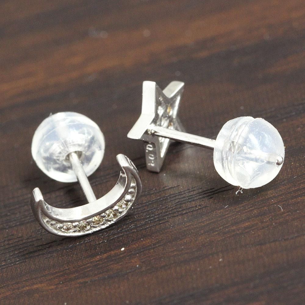 大人気♪ 0.04ct ダイヤモンド K18 wg ムーン スター ピアス 鑑別 
