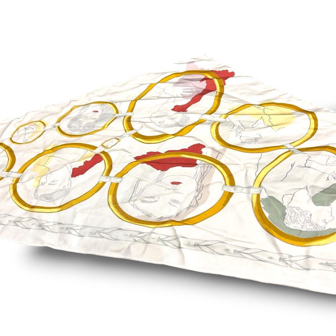 美品 HERMES エルメス ポワントゥ 三角スカーフ イラスト 総柄