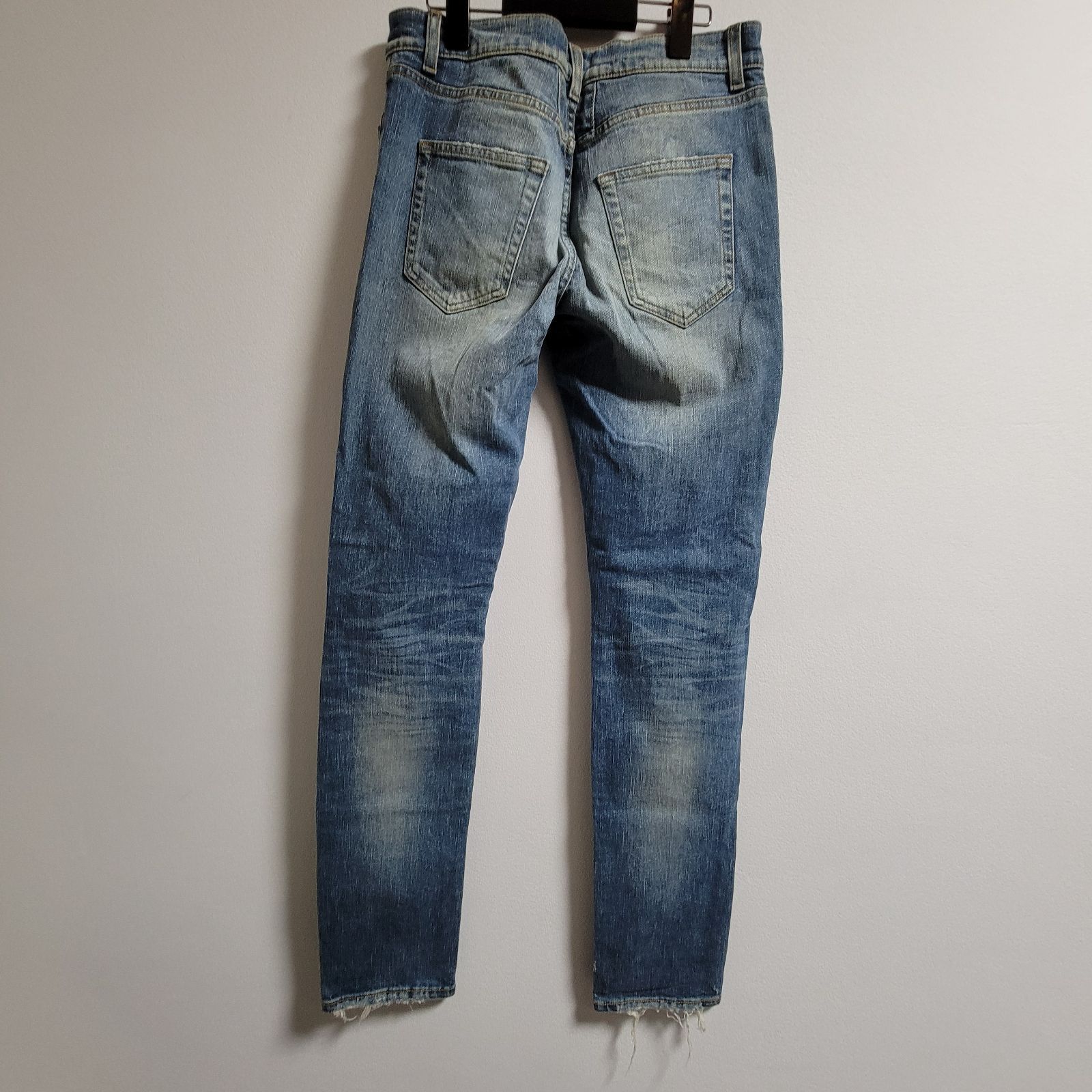 サンローランパリ D02 スキニー ダメージ デニム 29 レザーパッチ