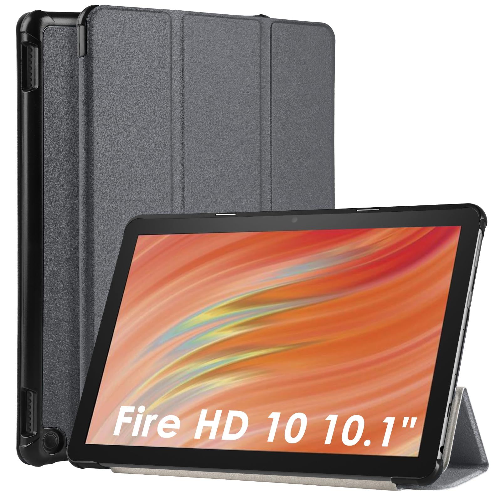 【数量限定】WDu0026CD Fire HD 10 2023 10.1 対応 タブレットケース Fire HD 10 2023 対応 タブレットカバー 薄型 耐衝撃 オートスリープ機能 肌感レザー 三つ折りスマート マグネット式 保護カバー(グレ
