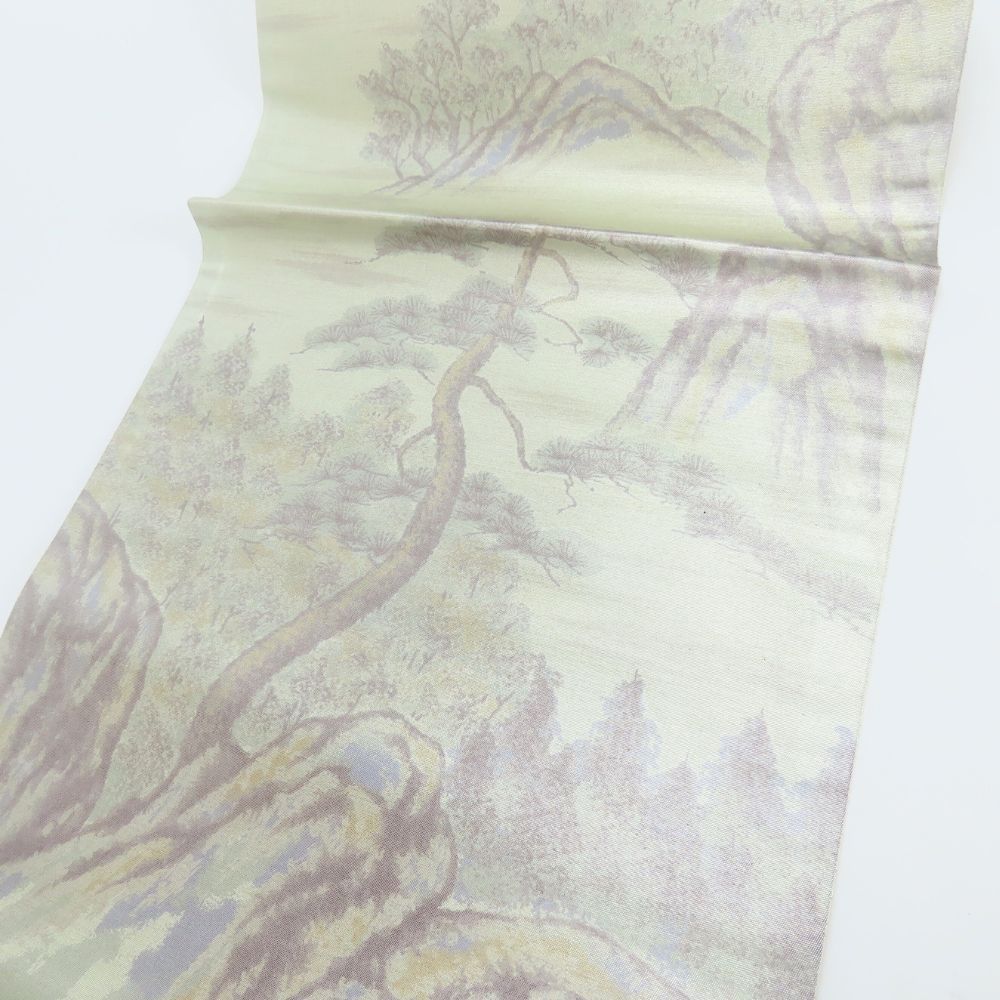 袋帯 正絹 金銀糸除く シルバー系 グリーン系 風景 お洒落 和装 呉服 和服 きもの レディース 女性