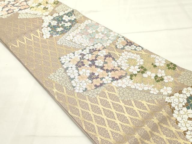 平和屋着物●六通柄袋帯　唐織　色紙重ね花唐草文　金銀糸　正絹　逸品　DAAT7875ob 平和屋着物○六通柄袋帯 唐織 色紙重ね花唐草文 金銀糸 正絹 逸品